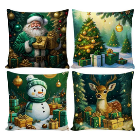Kit 4 Capas de Almofadas Decorativas 45x45cm Feliz Natal