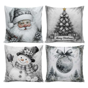 Kit 4 Capas de Almofadas Decorativas 45x45cm Feliz Natal