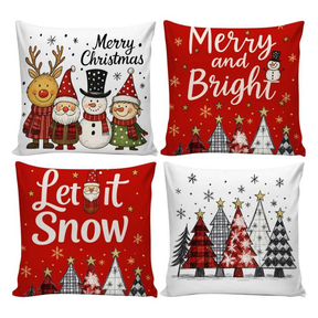 Kit 4 Capas de Almofadas Decorativas 45x45cm Feliz Natal