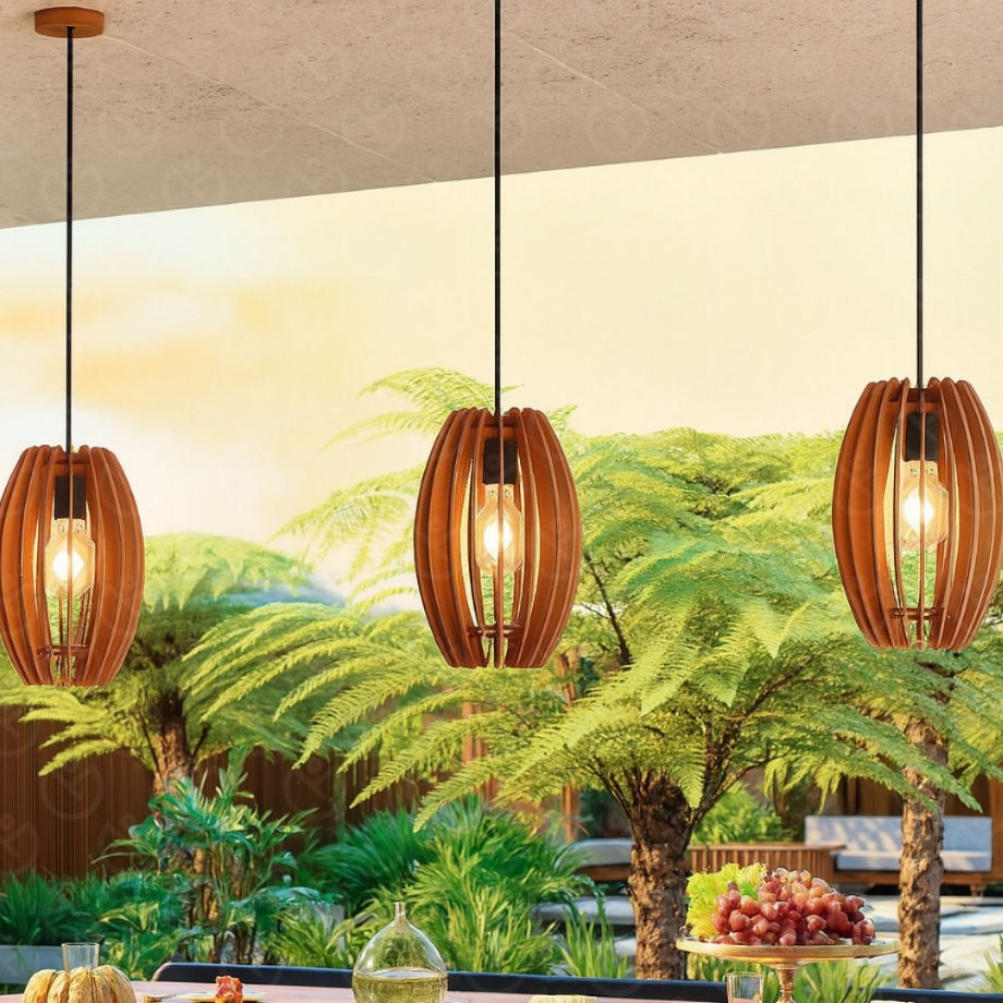 Kit 2 Lustre Pendente De Teto Em Madeira Para Decoração Sala Jantar Quarto Cozinha