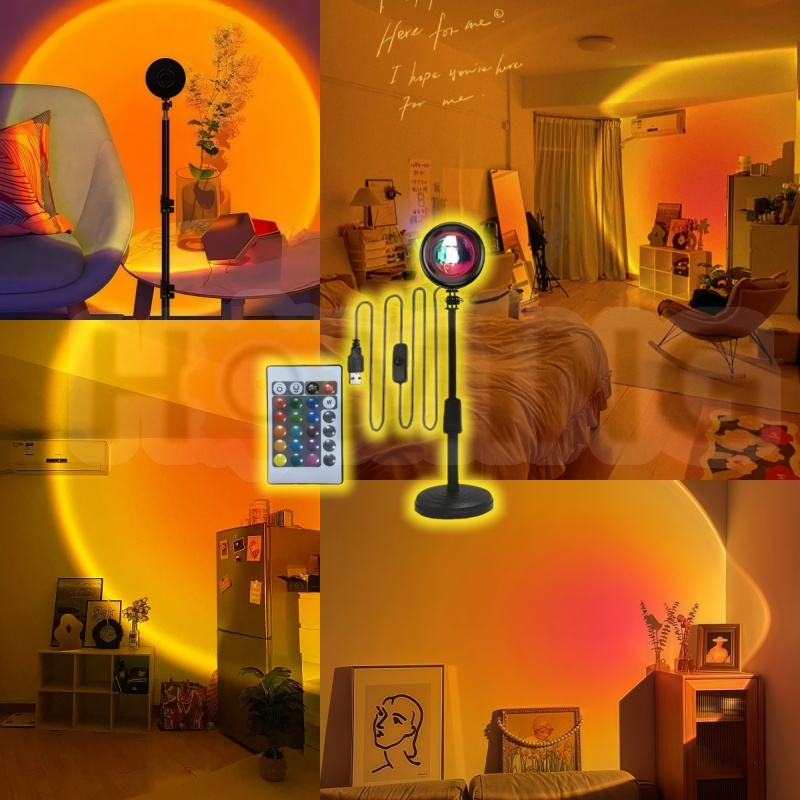 Lâmpada Pôr do Sol com Controle Remoto Luz Noturna USB 16 Cores Ajustáveis para Decoração de Quarto