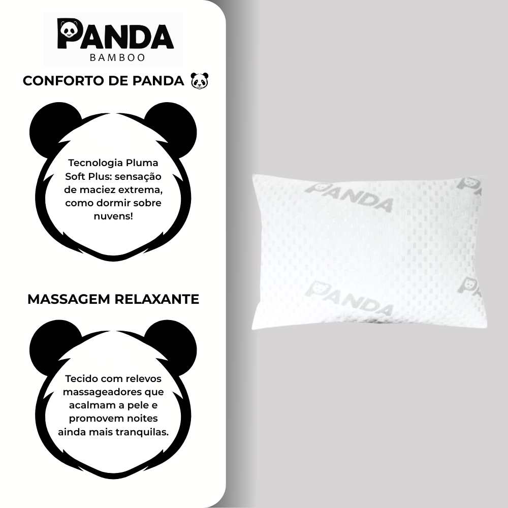 Travesseiro Alto Macio Massageador Panda Fibra Soft Tecido Respirável Anti Alérgico Antiácaro