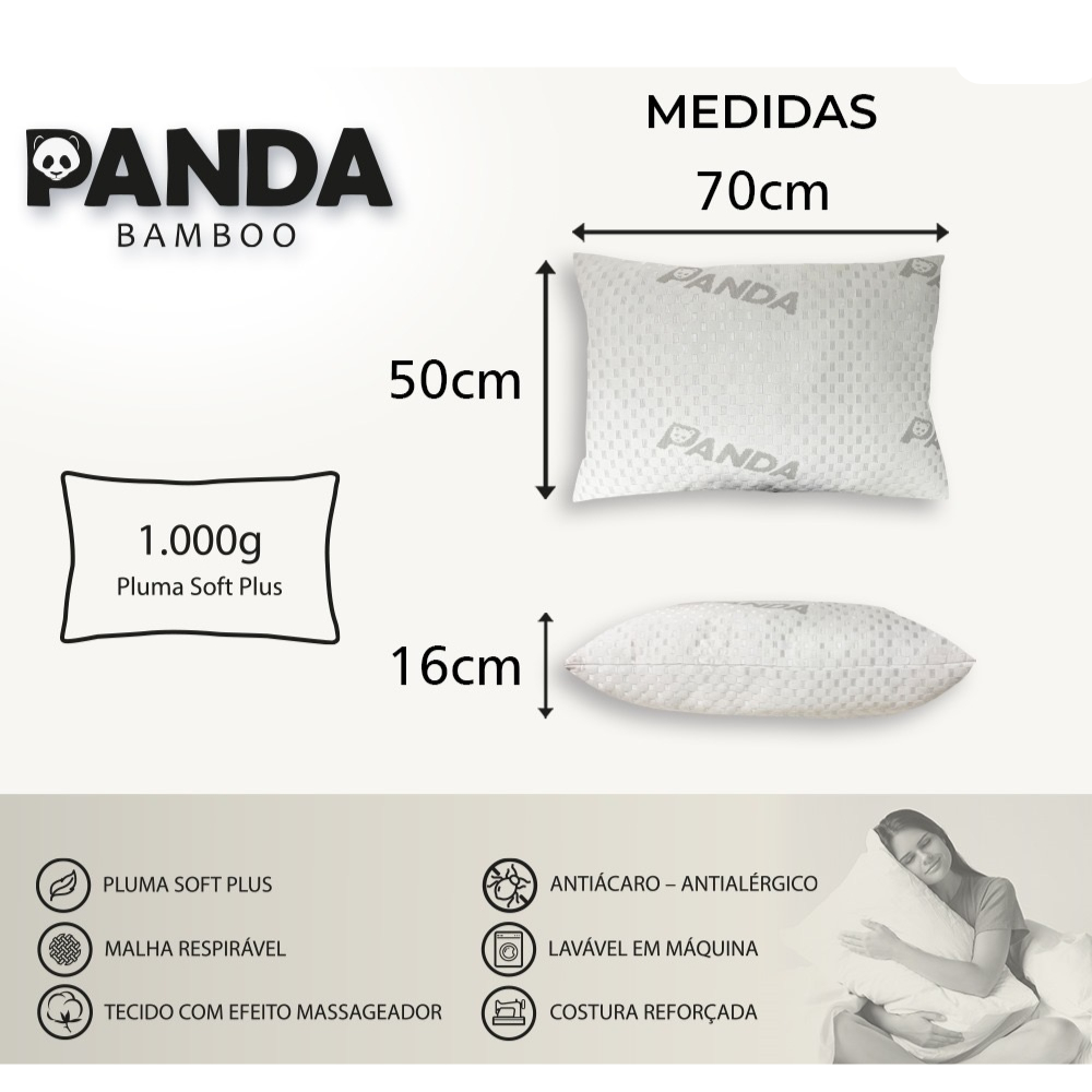 Travesseiro Alto Macio Massageador Panda Fibra Soft Tecido Respirável Anti Alérgico Antiácaro