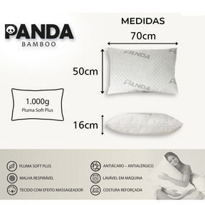 Travesseiro Alto Macio Massageador Panda Fibra Soft Tecido Respirável Anti Alérgico Antiácaro