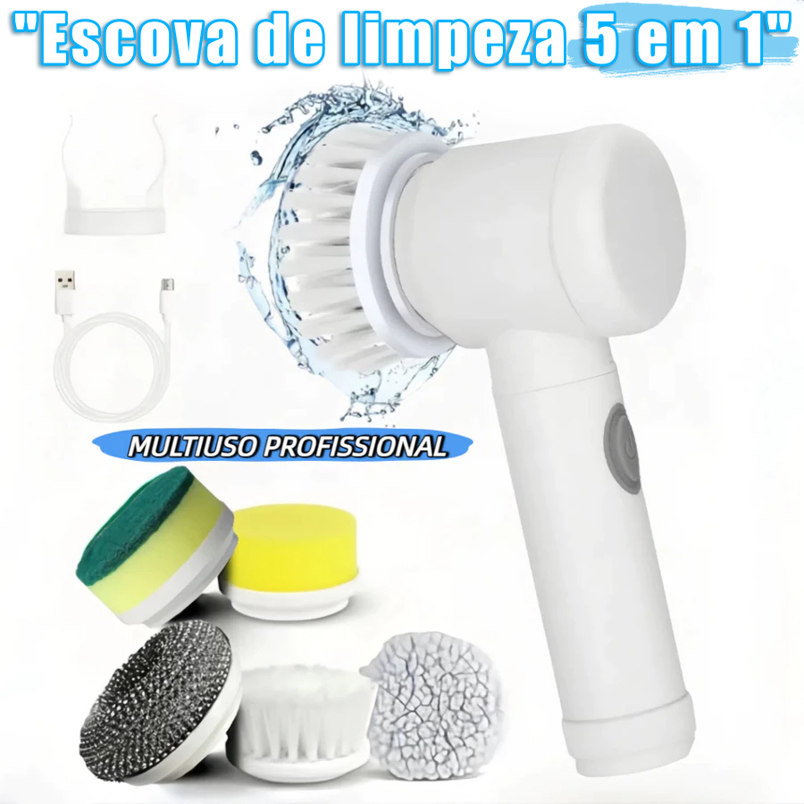 Escova de limpeza elétrica 5 em 1 limpador multiuso sem fio para cozinha / banheiro, limpeza diária