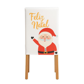 Capas de Cadeira Natalinas Elásticas – Papai Noel Feliz Natal