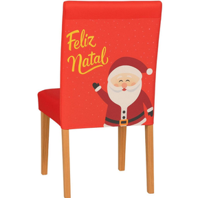 Capas de Cadeira Natalinas Elásticas – Papai Noel Feliz Natal