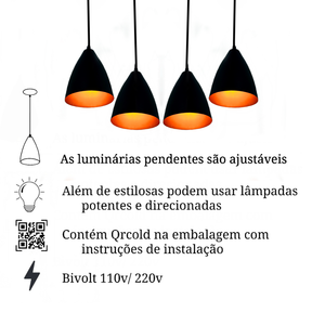 Kit 3 Luminárias Modernas Pendentes Sala Jantar De Teto Preta