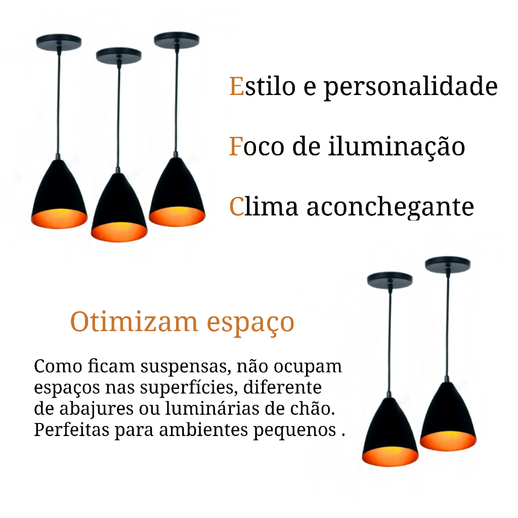 Kit 3 Luminárias Modernas Pendentes Sala Jantar De Teto Preta