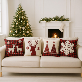 Kit 4 Capas de Almofadas Decorativas 45x45cm Feliz Natal Sala Quarto e Decoração