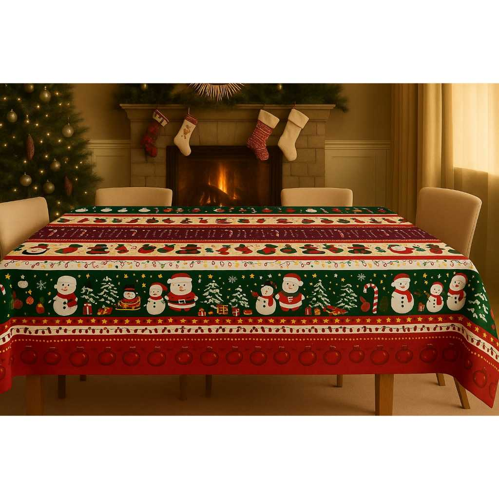 Toalha de Mesa Natalina 4/6/8/10 Lugares Estampada Decorativa Mesa Posta Festa Natal Reforçada