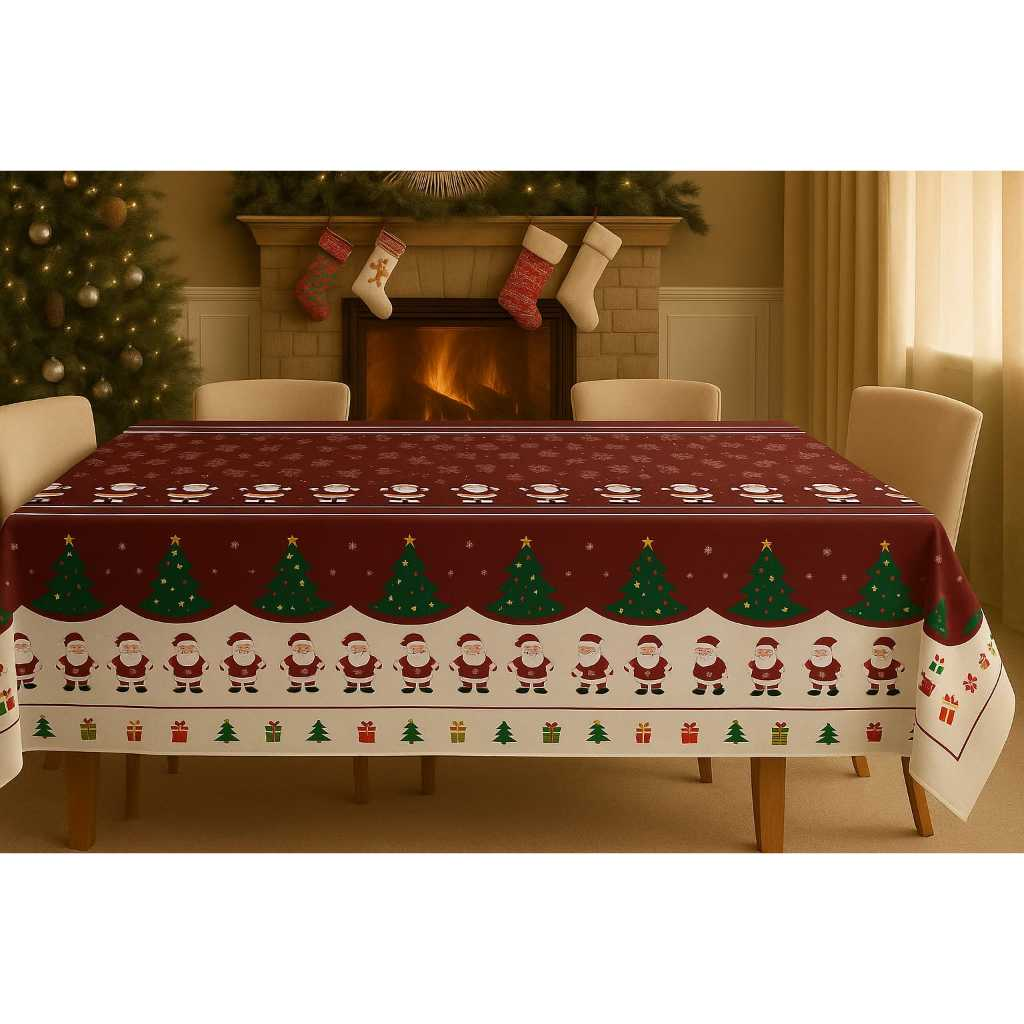 Toalha de Mesa Natalina 4/6/8/10 Lugares Estampada Decorativa Mesa Posta Festa Natal Reforçada