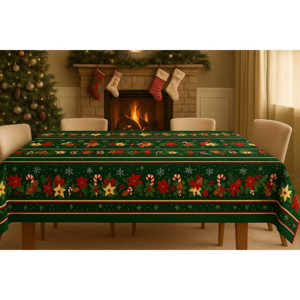 Toalha de Mesa Natalina 4/6/8/10 Lugares Estampada Decorativa Mesa Posta Festa Natal Reforçada