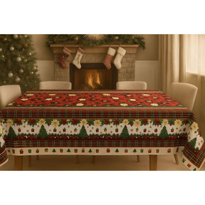 Toalha de Mesa Natalina 4/6/8/10 Lugares Estampada Decorativa Mesa Posta Festa Natal Reforçada