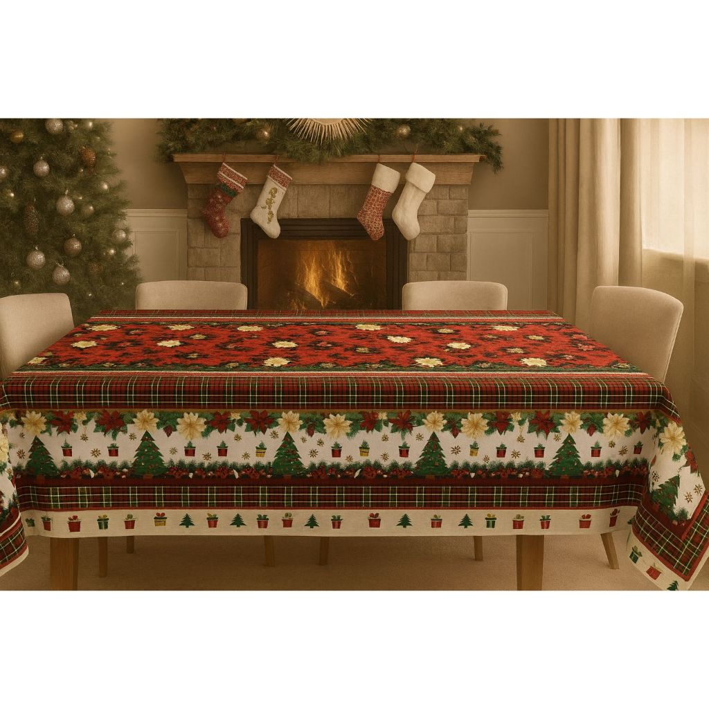 Toalha de Mesa Natalina 4/6/8/10 Lugares Estampada Decorativa Mesa Posta Festa Natal Reforçada