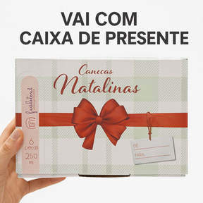 Kit com 6 Canecas Natalinas Xicara Natal Presente Jogo de Chá Café Estampas Variadas