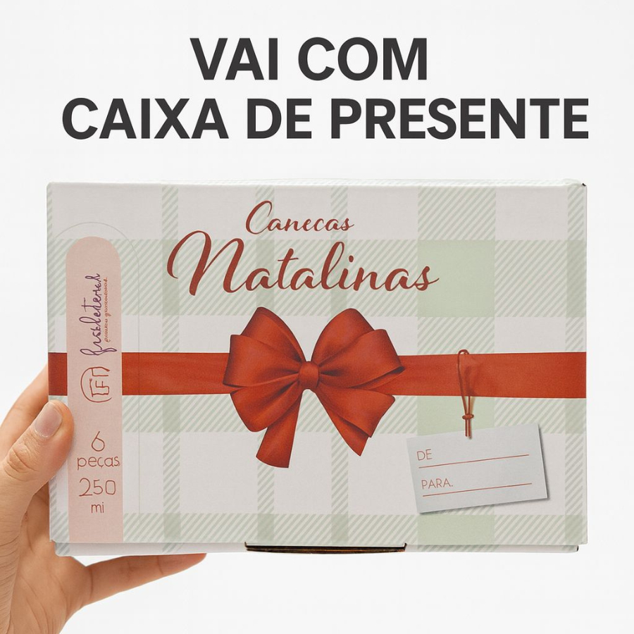 Kit com 6 Canecas Natalinas Xicara Natal Presente Jogo de Chá Café Estampas Variadas