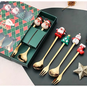 Conjunto com 2 ou 4 Talheres de Sobremesa de Natal