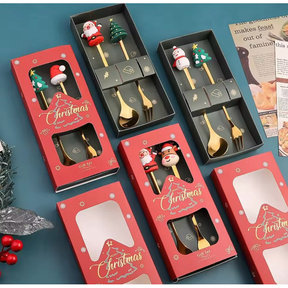 Conjunto com 2 ou 4 Talheres de Sobremesa de Natal