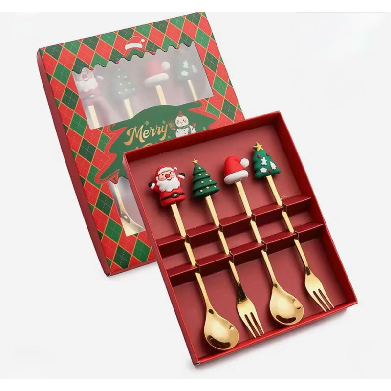 Conjunto com 2 ou 4 Talheres de Sobremesa de Natal