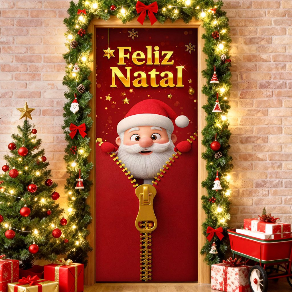 Capa de Porta Decoração Natal Em Tecido Sublimado Retangular Veste Porta C/Elástico