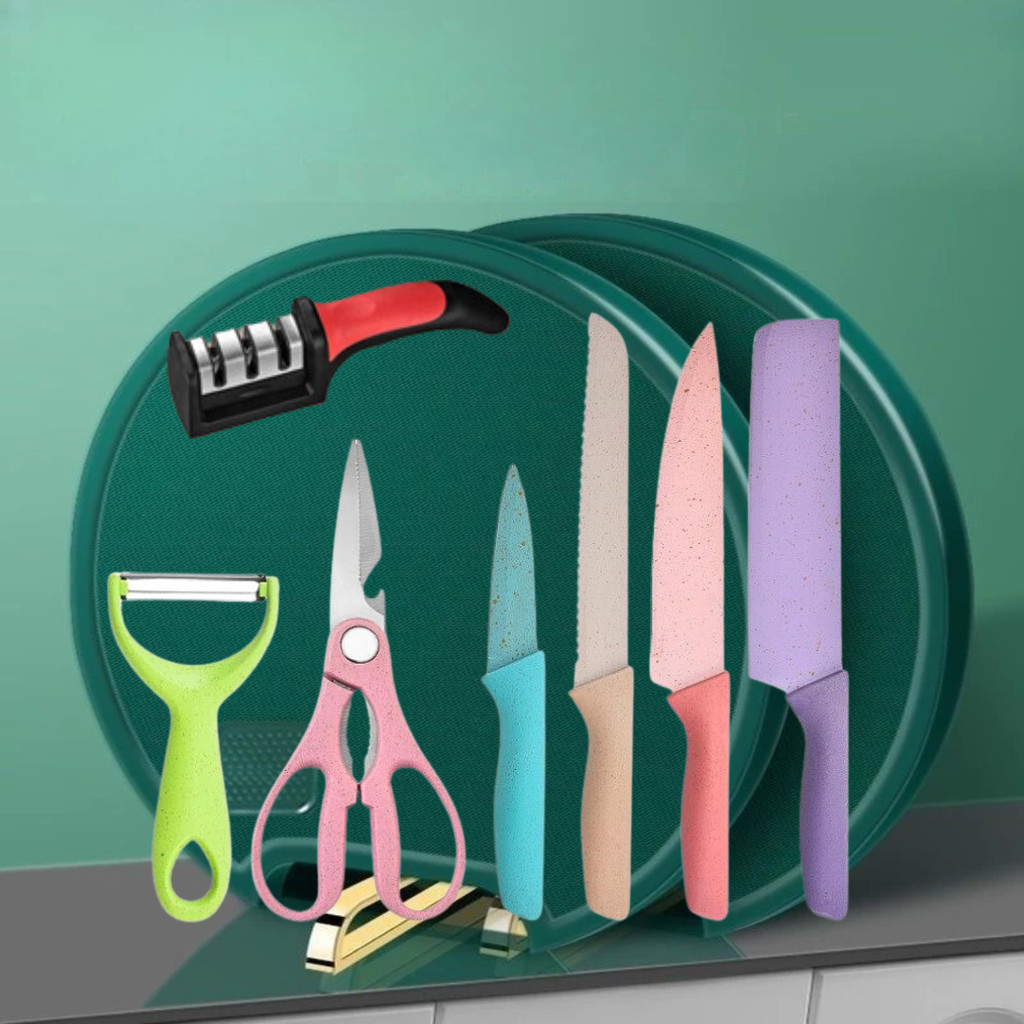 Kit Tábua Premuim Com Kit 6 Pecas de Facas de Corte Antibacteriana À Prova De Mofo 30cm