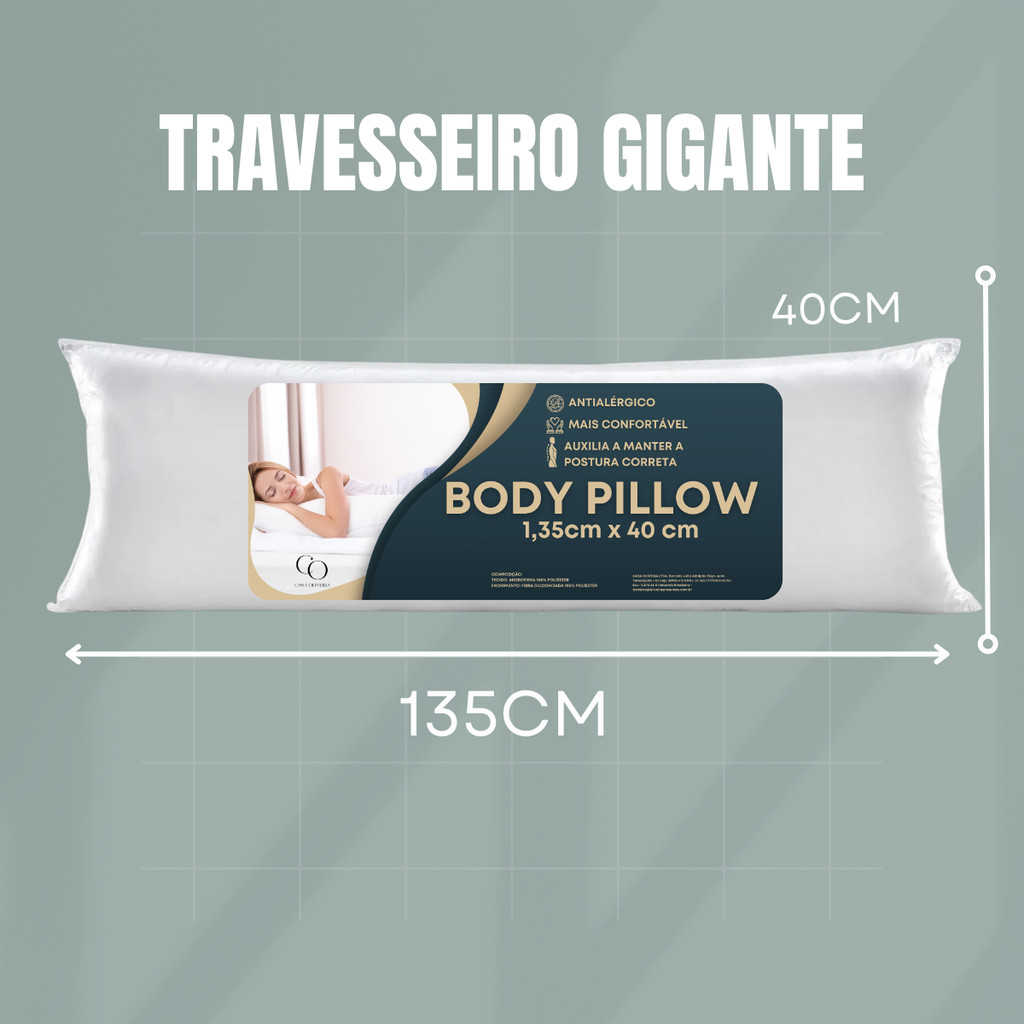 Travesseiro De Corpo Antialérgico Gigante Com Zíper 1,35m x 40cm 300 Fios Fibra Siliconada Xuxão