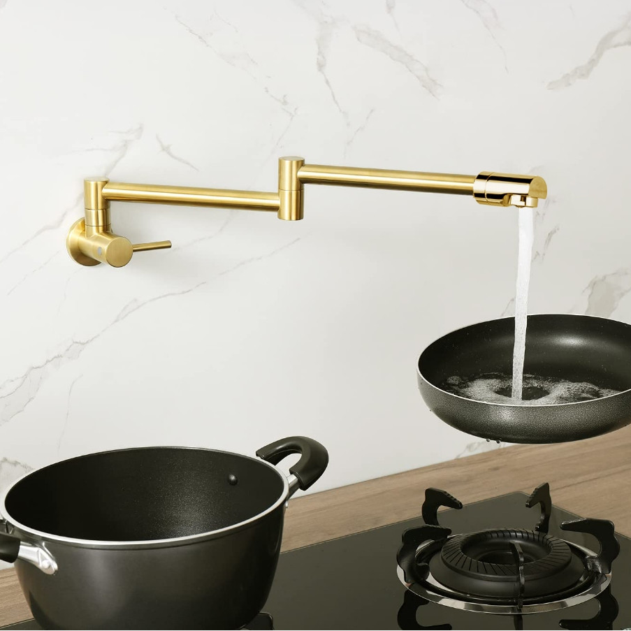 Torneira Gourmet De Pia Cozinha Parede Flexível 1/4V Dourado Brilhante Yesop