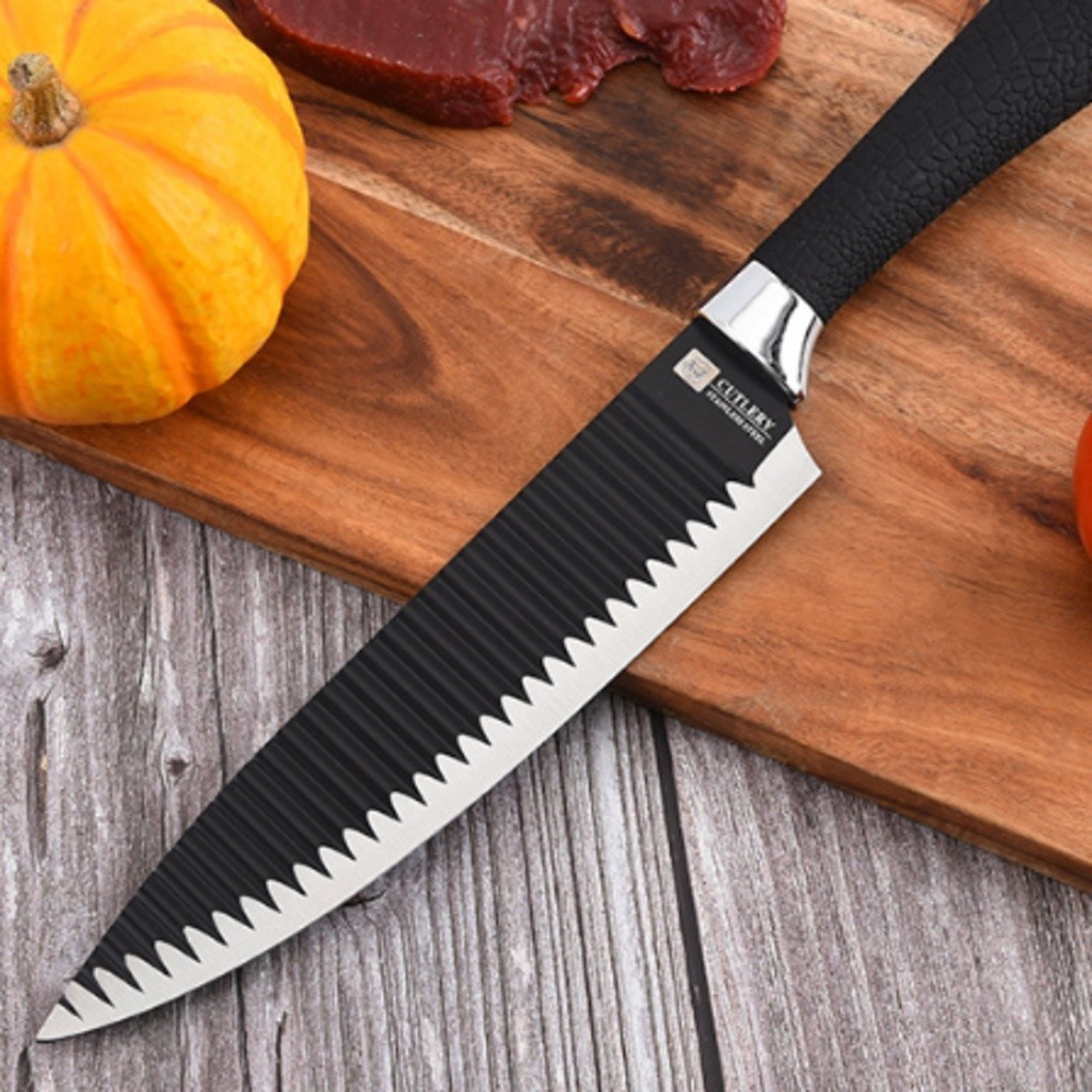 Kit 6 Peças Conjunto de Faca Carne Cutelo Legumes Aço Carbono Descascador Tesoura Profissional