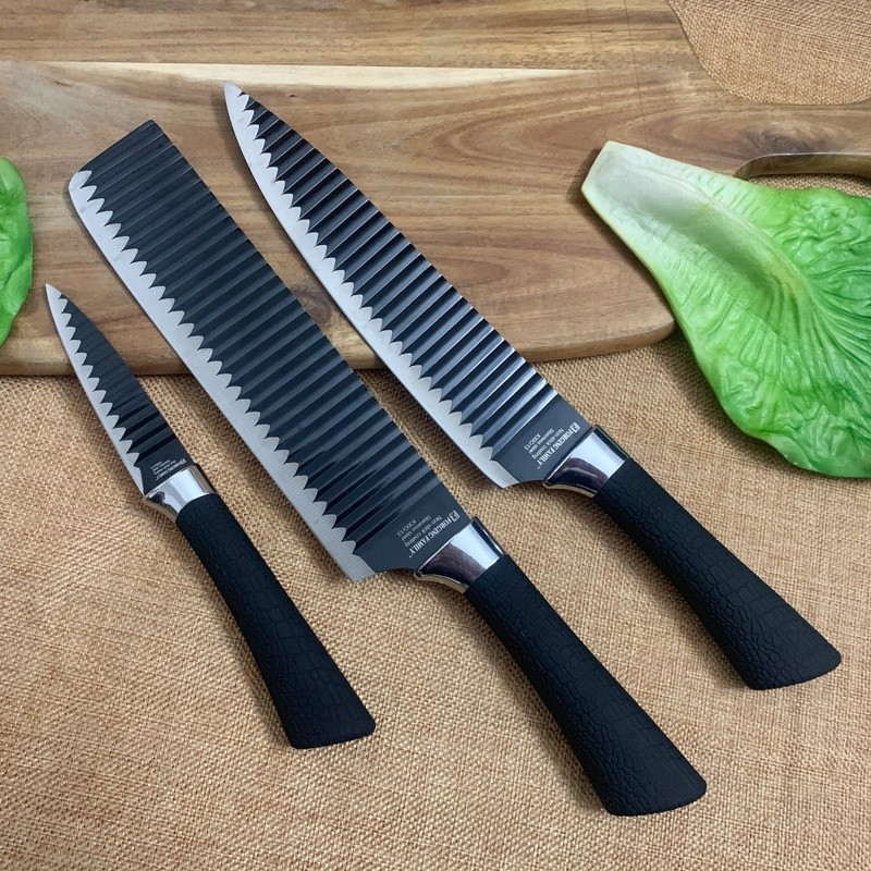 Kit 6 Peças Conjunto de Faca Carne Cutelo Legumes Aço Carbono Descascador Tesoura Profissional