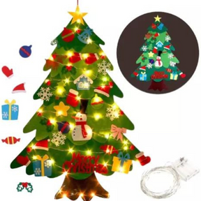 Arvore de natal de feltro velcro com led desmontável com enfeites de natal pendura na parede