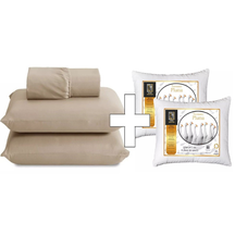 Kit Jogo de Lençol Queen 400 Fios com Elástico + 2 Travesseiros Pluma de Ganso