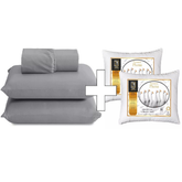 Kit Jogo de Lençol Queen 400 Fios com Elástico + 2 Travesseiros Pluma de Ganso