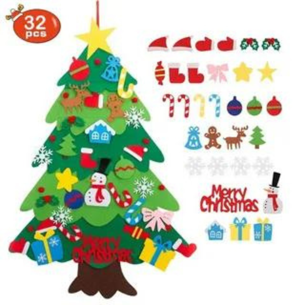 Arvore de natal de feltro velcro com led desmontável com enfeites de natal pendura na parede
