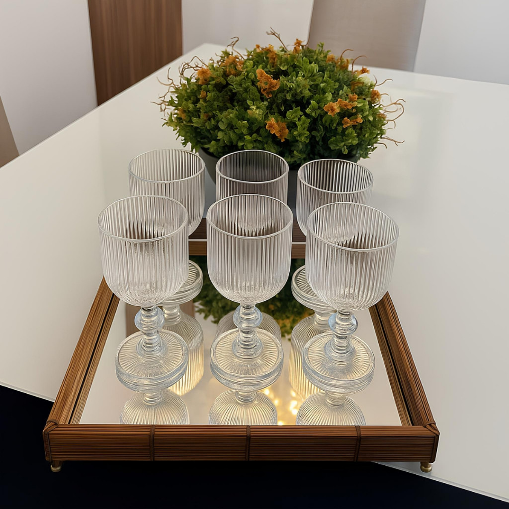 Jogo Taça de Vidro Grossa Até 12 Unidades Sofia Grafiato 380 ML Sofisticada e Elegante