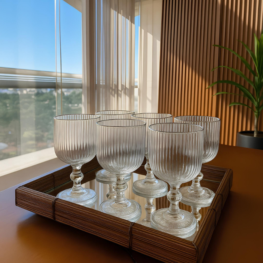 Jogo Taça de Vidro Grossa Até 12 Unidades Sofia Grafiato 380 ML Sofisticada e Elegante