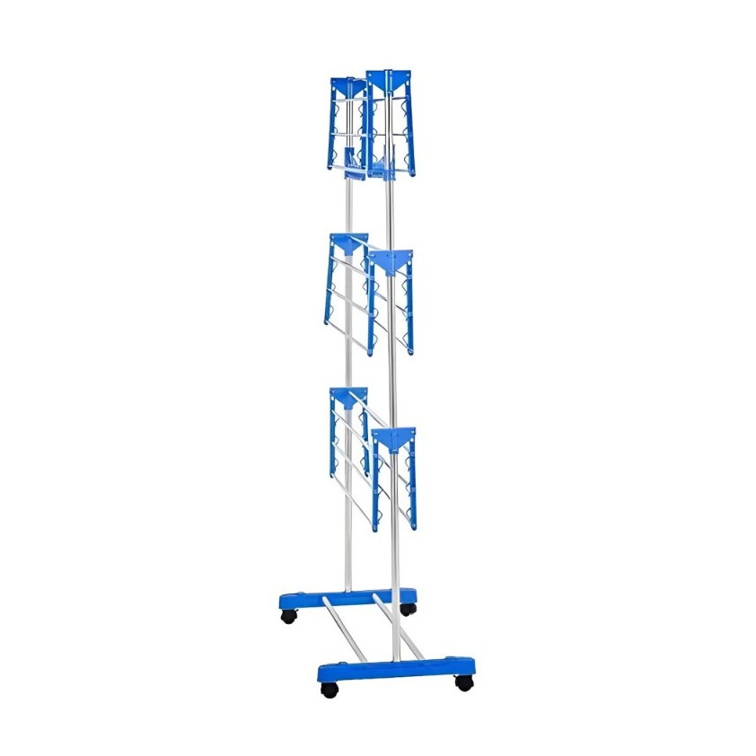 Varal Grande de Chão de 3 Andares em Metal Portátil Dobrável Com Rodas e 2 abas laterais para 10 cabides