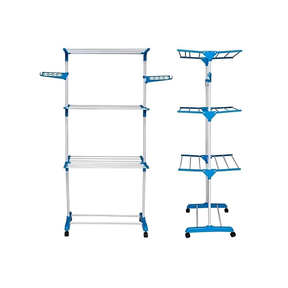 Varal Grande de Chão de 3 Andares em Metal Portátil Dobrável Com Rodas e 2 abas laterais para 10 cabides