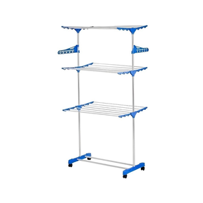Varal Grande de Chão de 3 Andares em Metal Portátil Dobrável Com Rodas e 2 abas laterais para 10 cabides