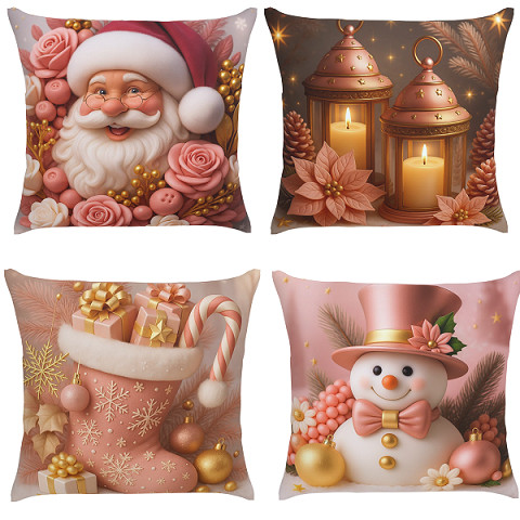 4 Capas Para Almofada Kit 4pcs Estampada Natal Decorativo 45X45