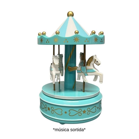 Enfeite de Natal Carrossel Natalino Caixa MusicalDecoração Quarto de Bebê Cavalinhos de Corda 20cm