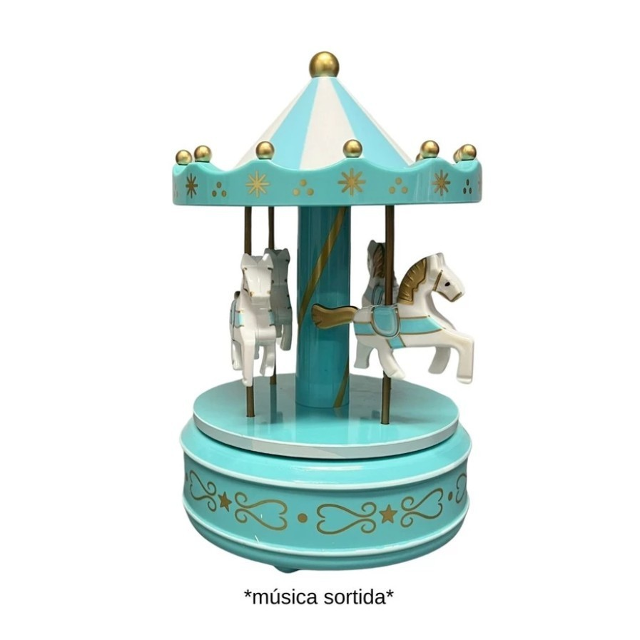 Enfeite de Natal Carrossel Natalino Caixa MusicalDecoração Quarto de Bebê Cavalinhos de Corda 20cm